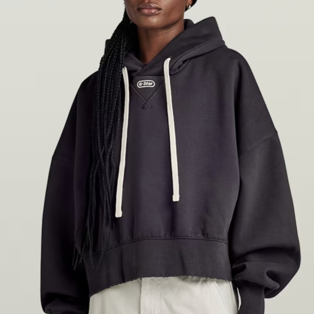 G-STAR OVERSIZED CROPPED HOODIE IN SHADOW